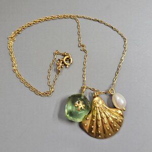 Tory Burch SEA OF DREAMS Charm Pendant Necklace Cultured Pearl Resin Sea Glass